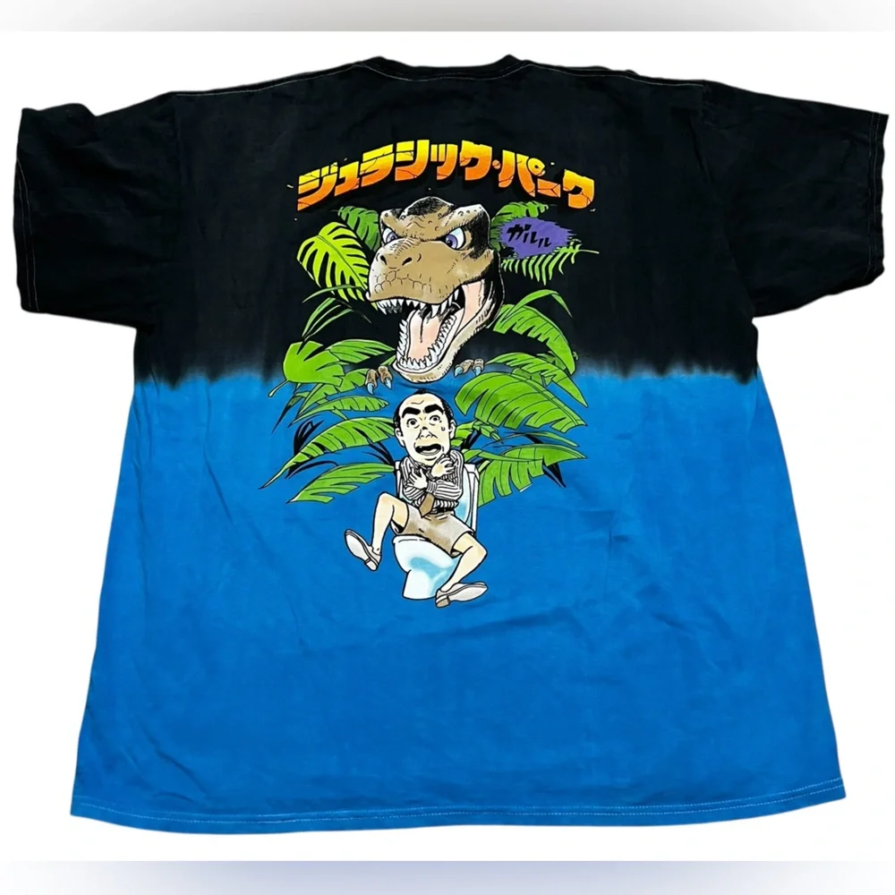 Universal studios Jurassic Park Graphic Tee shirt top‎ black blue dinosaur 2XL